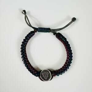 Gucci 925 Sterling Silver Red Blue Leather Cord Bangle Bracelet Made In Italy